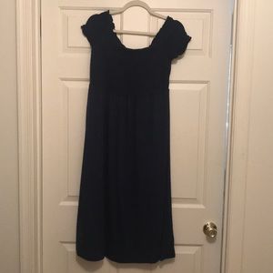 Midi navy blue off the shoulder dress